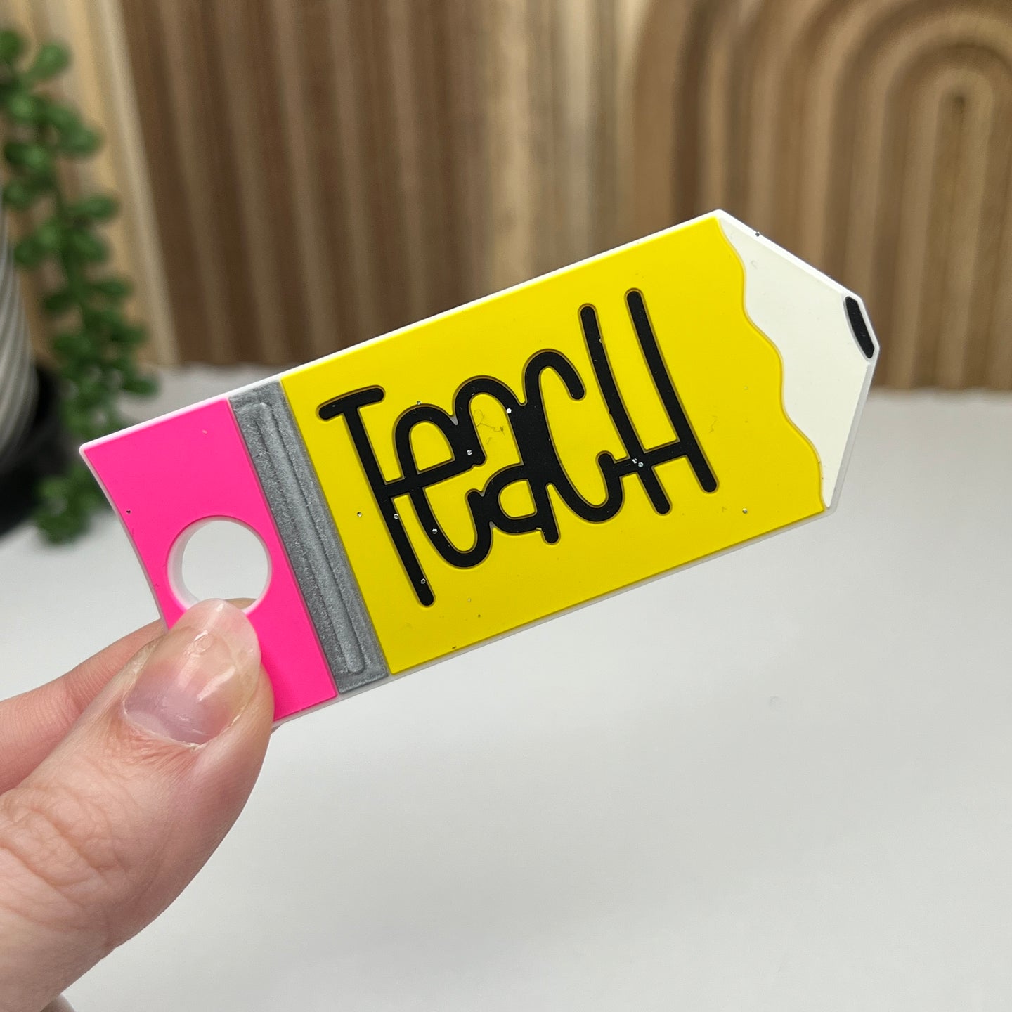 Silicone TEACH Pencil Tumbler Tag
